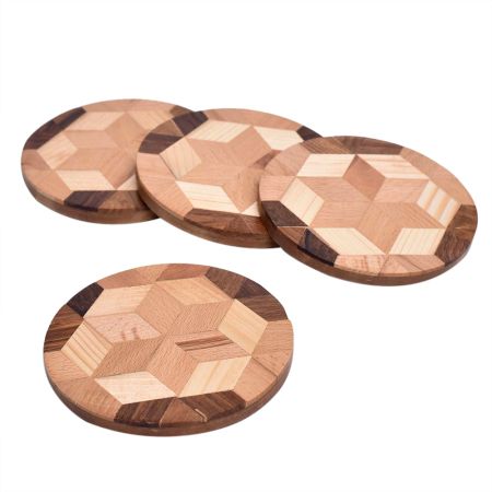 Floral Wood and Resin Coasters In Set of 4